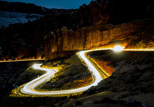 Road in Arches National Park, Utah. - Photo, Landscape, Night, Lights, Road, , USA