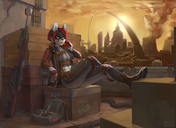 Steampunk - Wolf, Weapon, Steampunk, Tsukinori, Town, Smoke