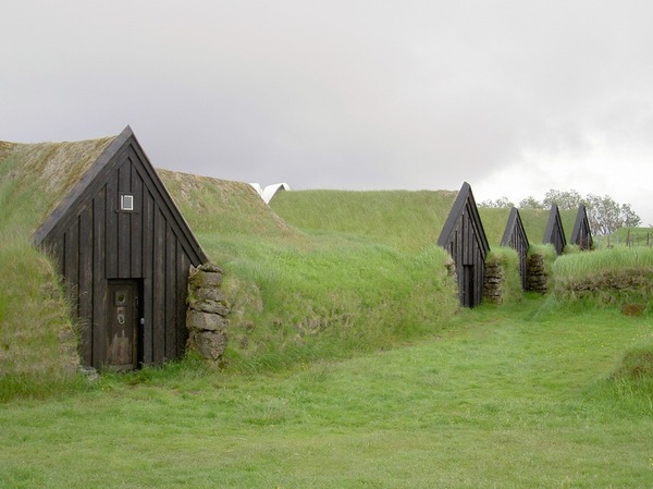 Houses covered with earth. - House, Land, Grass, , Iceland