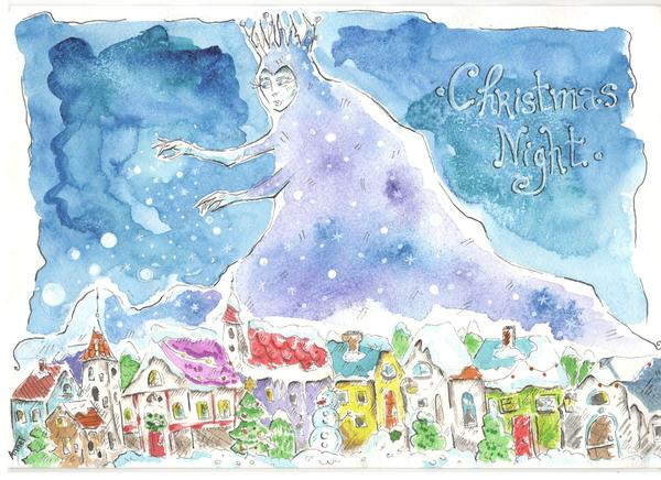 Christmas spirit - Drawing, Art, Snow, Winter, Illustrations, Night, , The Snow Queen, My