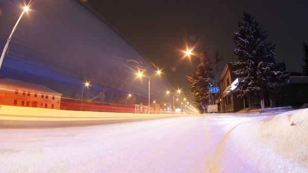 Patriot Road. Taken on hold. - My, Kemerovo, Evening, Road, Tricolor, Canon 1100d, , Excerpt, Winter
