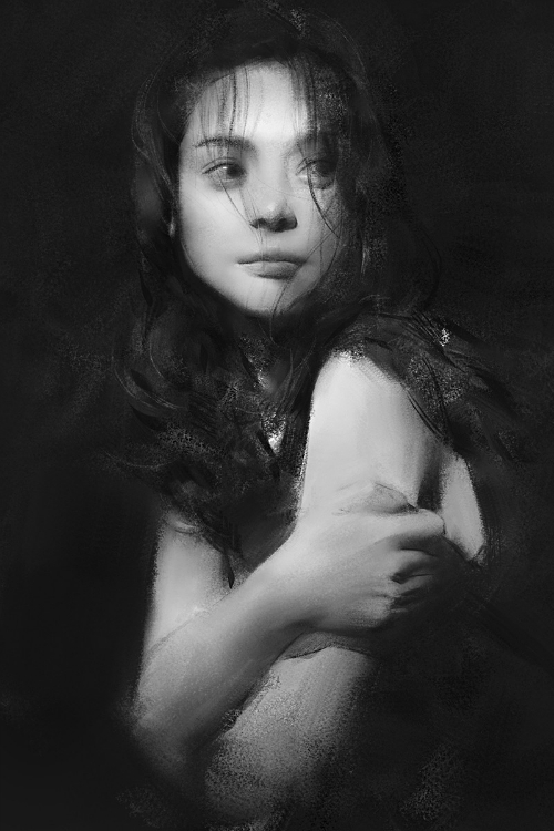 Black and white. - Portrait, Girls, Black and white, Digital, Art