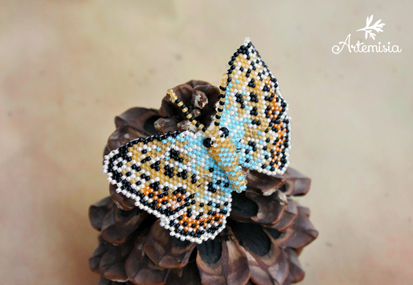 Brooch butterfly golubyanka Icarus. - My, My, Longpost, Butterfly, golubyanka, Beads, Beading, Brooch, Presents