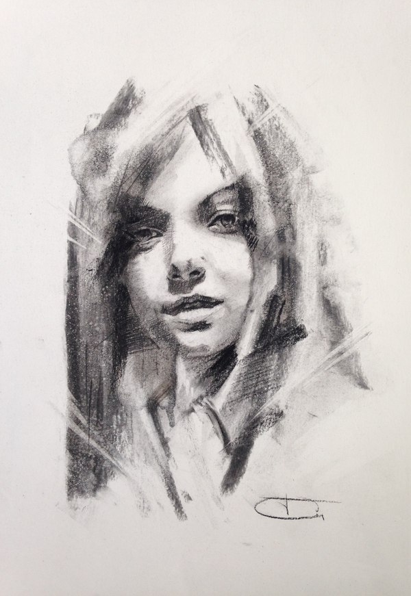 Charcoal portrait (Friday mine) - My, Coal, Girls, Portrait, Art, Graphics, Esthete