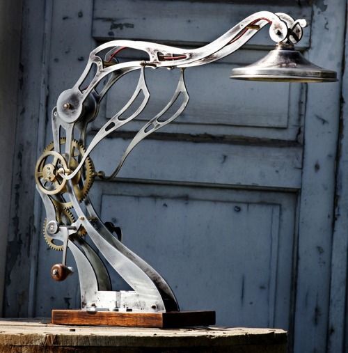 cool lamp - Лампа, Cogwheels, Old man, Mechanism