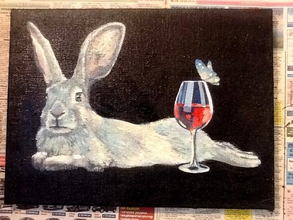 Why not drink wine with a rabbit this Black Friday? - Painting, My, Evening, Creation