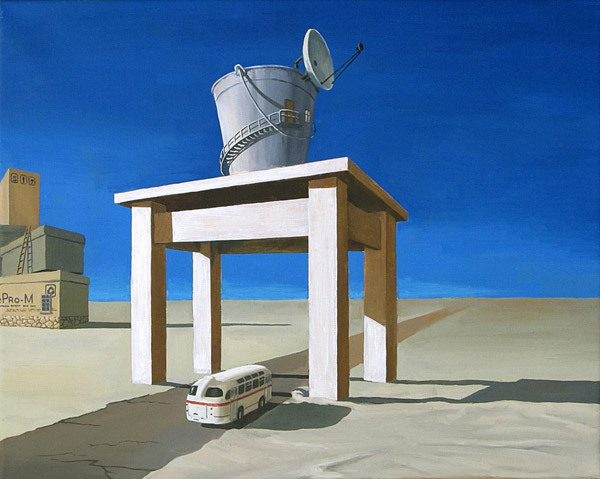 OLD BUS. 2013 Oil on canvas. 50 x 40 cm. - Painting, Surrealism, Sky, Road, Stool, Bus, My