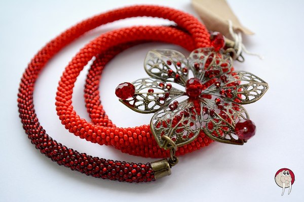 Flower lariats - My, Czech beads, Tourniquet on the neck, Beaded harnesses, Decoration, Beads