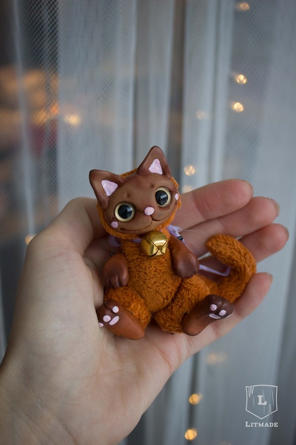 Tiny pocket kitten. - My, cat, Polymer clay, Doll, Handmade, Litmade