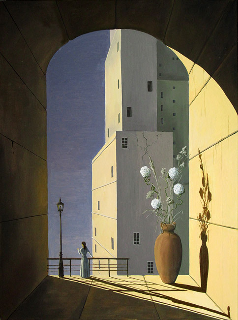 SHADOW ON THE WALL. 2014 Oil on canvas. 80 x 60 cm. - My, Vase, Flowers, Architecture, Landscape, Surrealism, Painting