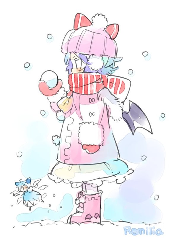 Snowball - Anime, Touhou, Remilia scarlet, Cirno, Snowballs, Winter