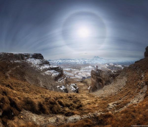 Solar halo over Elbrus - The sun, Halo, Elbrus, Nature