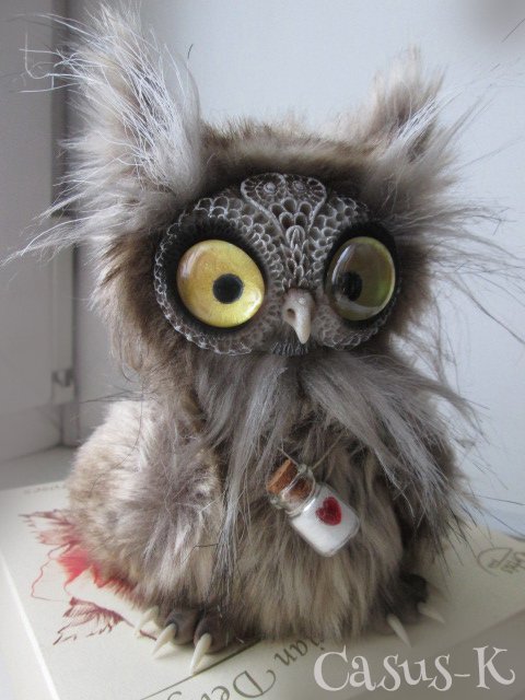 Uh-uh-uh! - insidiously lures a Naughty owl into the thicket! - My, Owl, , Author's toy, With your own hands, Longpost