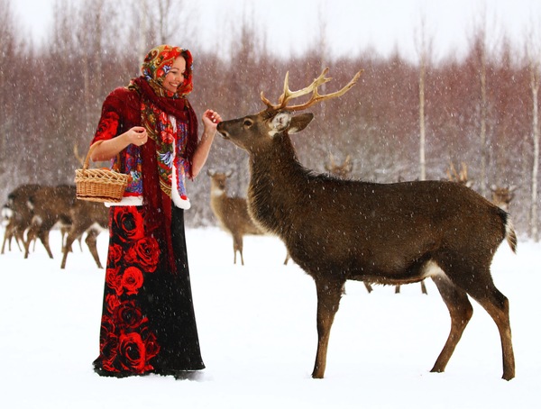 Winter's Tale - Deer, Winter, Girls, Russia, Animals, Deer, The photo