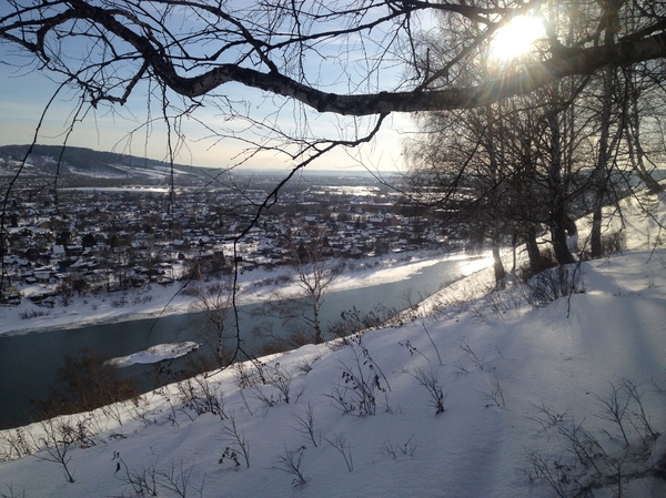 View from the mountain to the river Kondoma. - My, Winter, Nature, River, The mountains