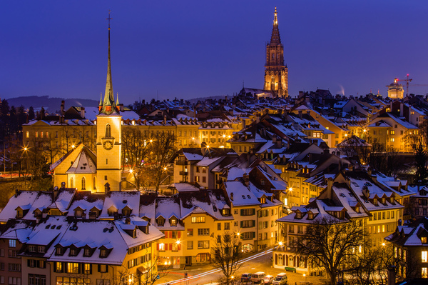 Winter evening in Bern - Winter, Snow, Night, Photo