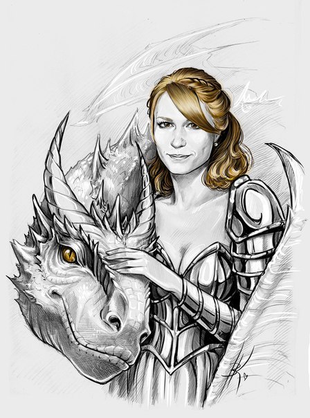 redhead with dragon - The Dragon, Redhead girl, Art, Drawing, Sketch, Redheads