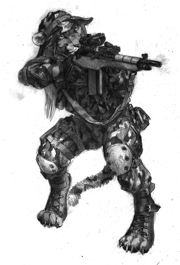 Riflecat - Military, Drawing, My, Leopard, Furry