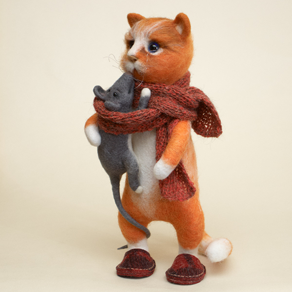 Red cat mustachioed nanny - My, cat, Redheads, Mouse, Handmade, Wool toy, Dry felting, Longpost