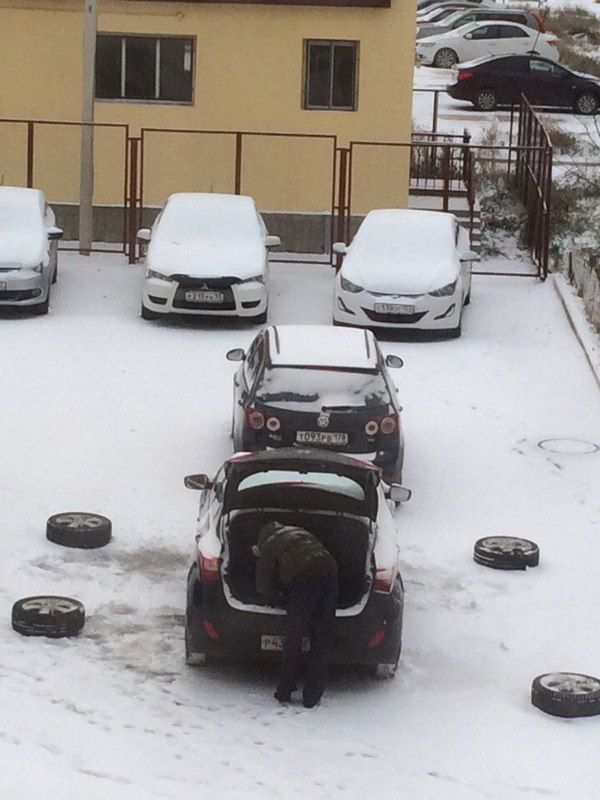 The main thing is to change the wheels in time - Winter, Snow, Car, Person, Колесо, Summer tires