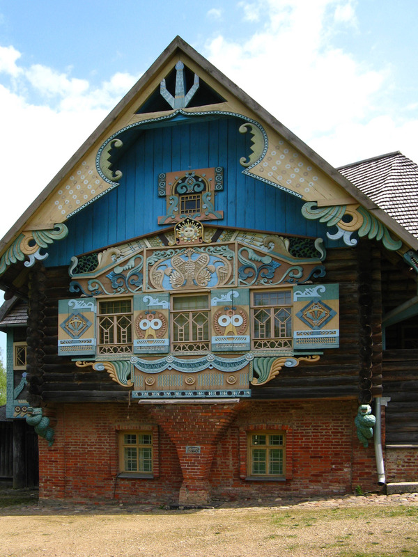 Two-story wooden house, decorated with patterned carvings based on Russian epics and fairy tales - , House, Smolensk region, Terem, Architecture, Architecture