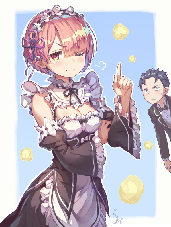 Ram and Subaru - Аниме, Anime Art, Re:Zero Kara, Ram, Natsuki Subaru, Ram (Re:Zero Kara)