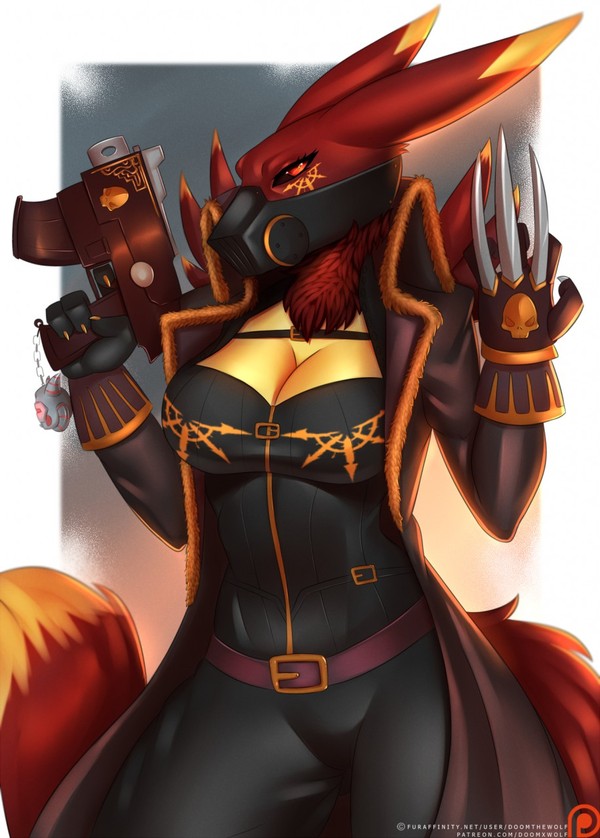 Commissar Ryva - Furry, Art, Warhammer, Renamon, Doomxwolf, Weapon