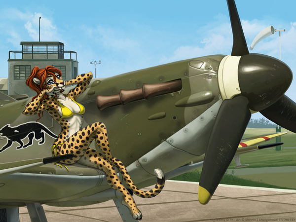 Spitfire - NSFW, Shinigamigirl, Cheetah, Airplane, Bikini, Furry, Art, The airport
