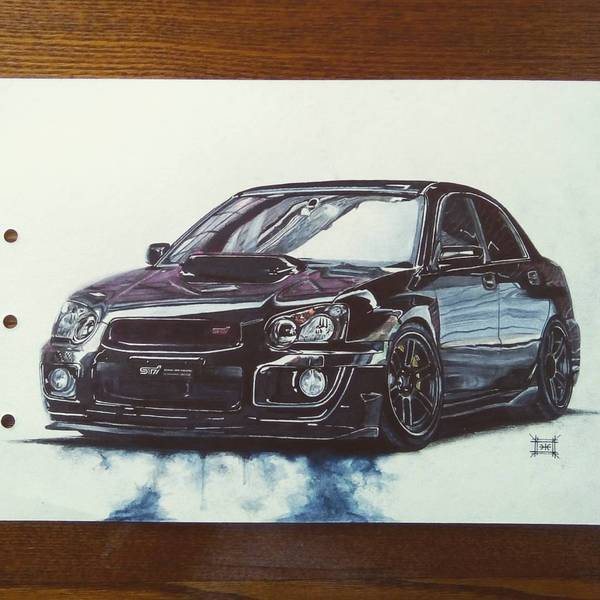 Subaru Impreza WRX STi'03 for my friend from Detroit :) - My, Subaru, , Subaru WRX, Black, Art, Drawing, , Car, Longpost