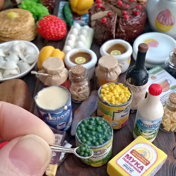 Preparing for the new year at the dolls;) - My, Polymer clay, Miniature, Food