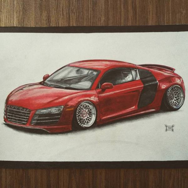 A bit of R8.. THERE IS ANYONE LIKE R8 ?!1?17?! - My, Audi, Audi r8, Germany, Pencil drawing, Art, Creation, Red, Black, Longpost