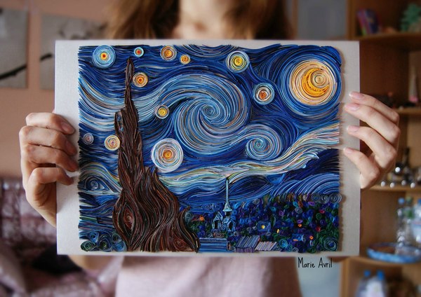 Starry Night Van Gogh - quilling, My, Van Gogh's Starry Night, van Gogh
