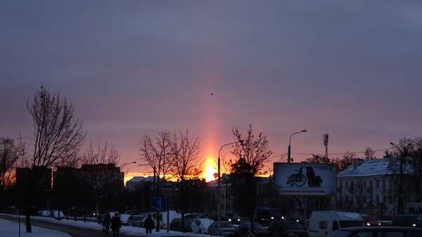 Golden ray of sunshine - My, The sun, dawn, Morning, Minsk, Sky, Birds