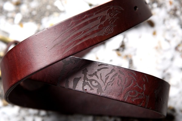Leather belt. tiger theme - My, Leather, Belt, Tiger, Claws, Sewing, My, Snow, Eyes