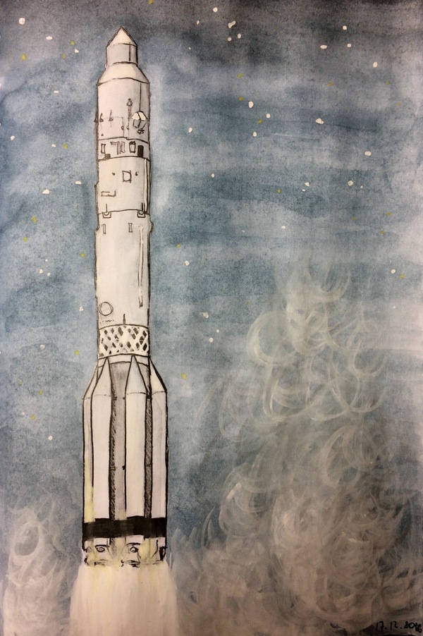 Rocket - My, Drawing, Rocket, Watercolor