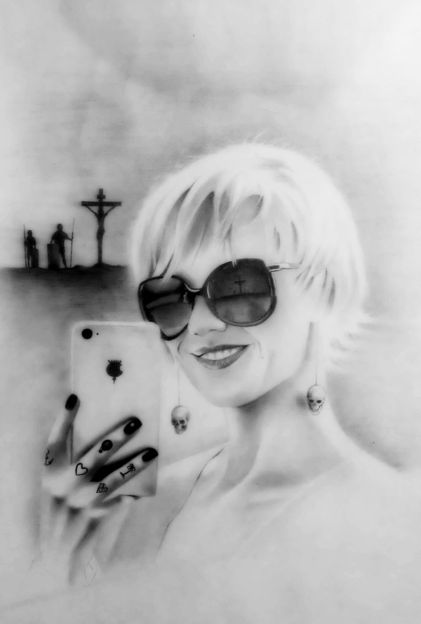 selfie huelfi - Pencil drawing, My, Mat, Sketch, Art