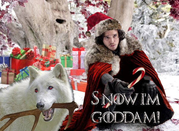 Postcard to fans of the series - My, Game of Thrones, Jon Snow, Direwolf, Призрак, New Year, Kit Harington, Photoshop