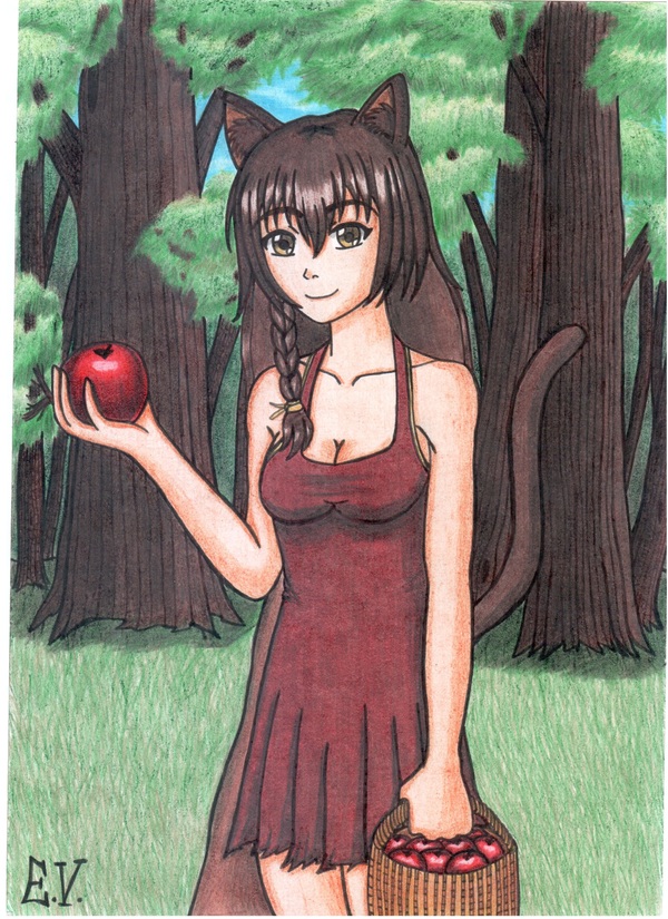 Nice day to walk in the forest and pick apples :333 - My, Endless summer, Anime, Not anime, Art, Julia, Yuvao-Tian