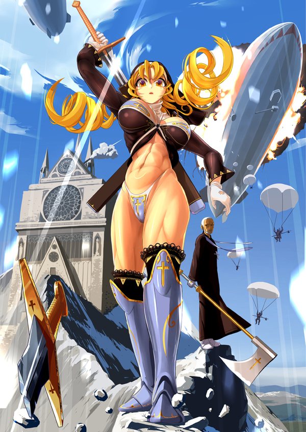 Church in the sky - , Art, Strong girl, Anime, Anime art, Warrior, Nun, Fitonyashka