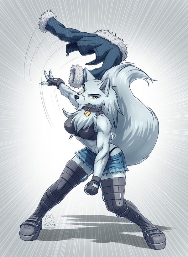 Round One, Fight! - Mykegreywolf, Furry, Anthro, Art, Strong girl, Furry canine