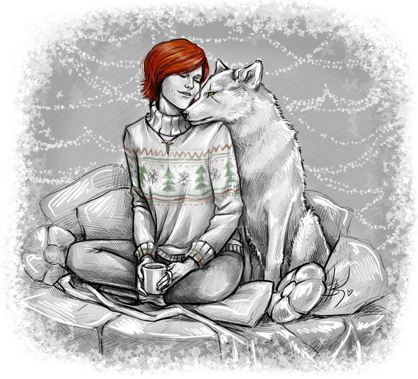 Shani and wolf :) - My, Shani, Witcher, The Witcher 3: Wild Hunt, Wolf, Art, Sketch, Creation, New Year, , Anastasia Kulakovskaya