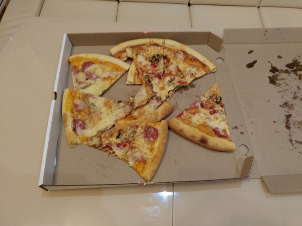 Delivered pizza - My, Food, Pizza, Box, Delivery, Pizza delivery, Food delivery