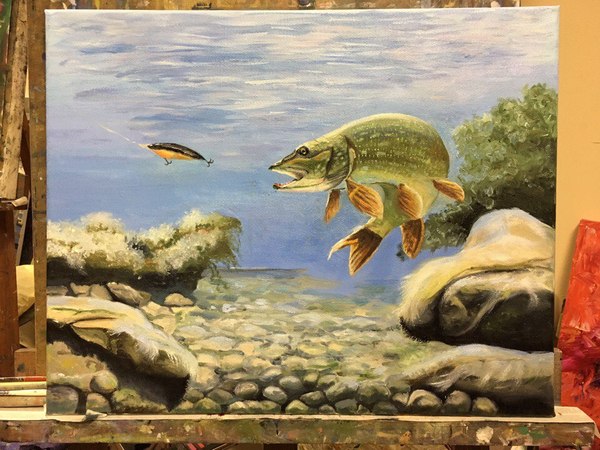 A fish - A fish, My, Oil painting, Fishing