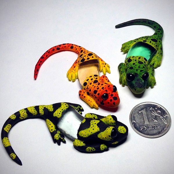 Magnets made of polymer clay and marble salamander - My, Salamander, Lizard, Magnet, Amphibians, Polymer clay, 