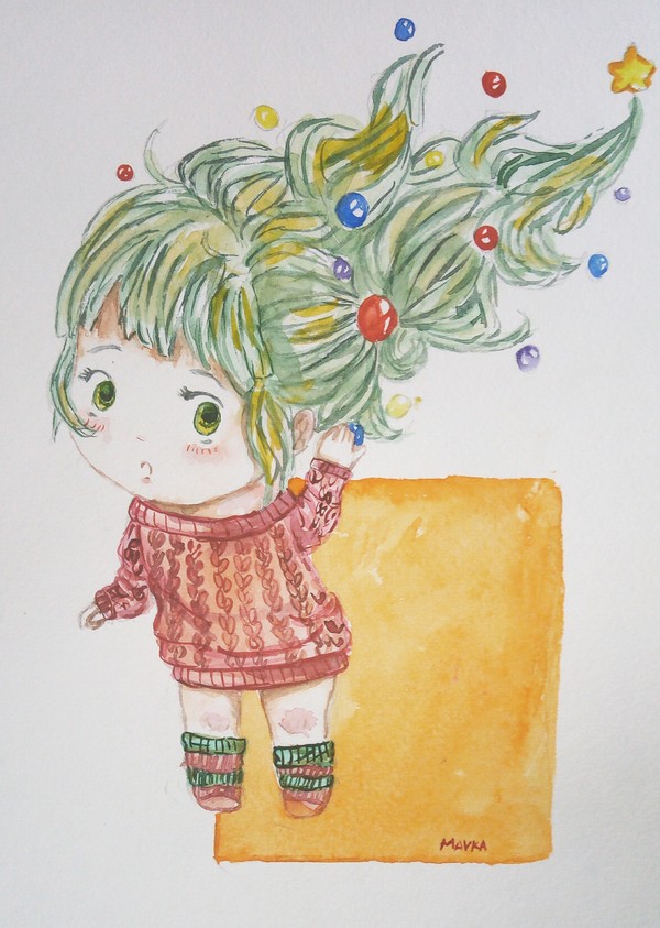 Herringbone - Drawing, Art, My, Chibi, Watercolor