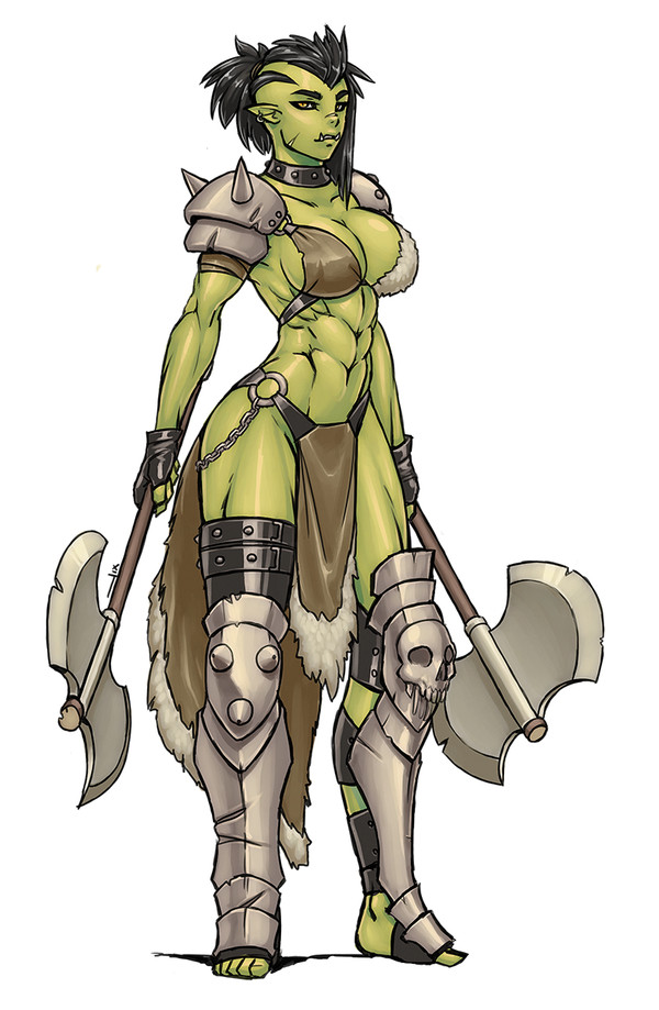 Orc Berserker - Luigiix, Art, Strong girl, Fantasy, Warrior, Orcs, Greenskins, 