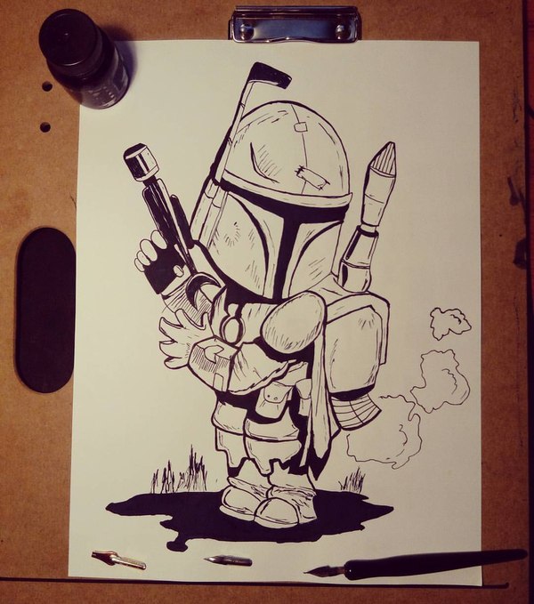 Bobba Fett - My, Star Wars, , Ink, Drawing, Mascara, Boba Fett