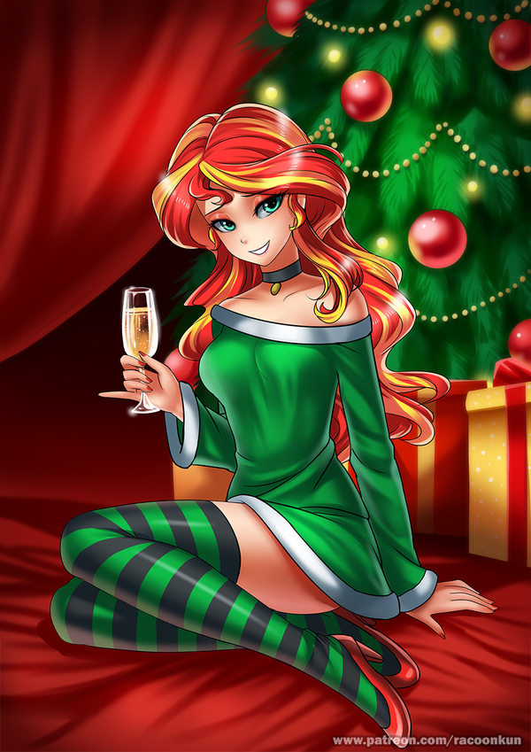 Happy New Year, friends! - My little pony, Equestria girls, Sunset shimmer, Christmas trees, New Year, Racoonkun