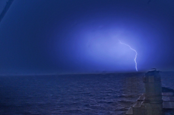 Snapshot from the workplace. Night. Thunderstorm. - My, Thunderstorm, Lightning, Work, Sea, Watch, 