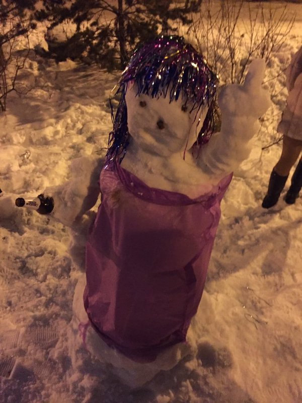 Art installation snow woman - My, New Year, 2017, snowman, Russia, Beer